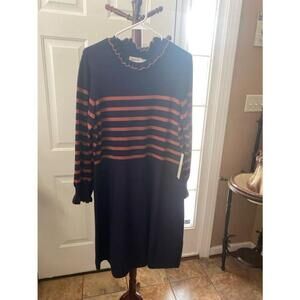 Women's Eliza J Striped Ruffle Neck Sweater Dres 2X Blue Orange